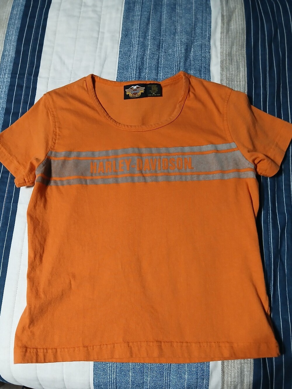 Harley-Davidson Orange Short-Sleeve Tee with Gray Logo Stripes